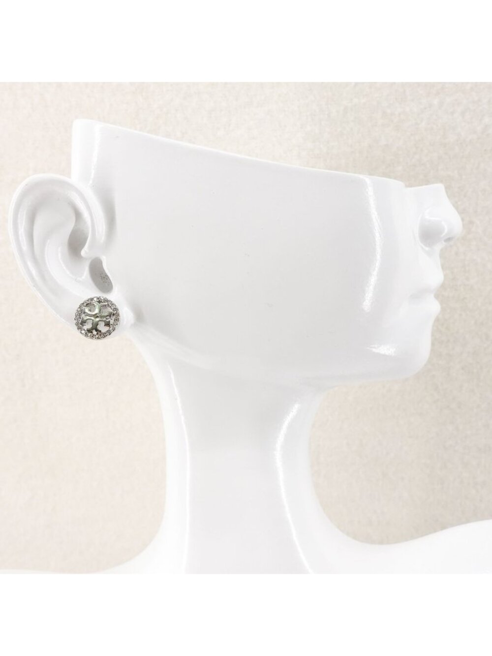 Tory Burch Miller Pavé Stud Earrings Silver/Crystal OS - Picture 4 of 8